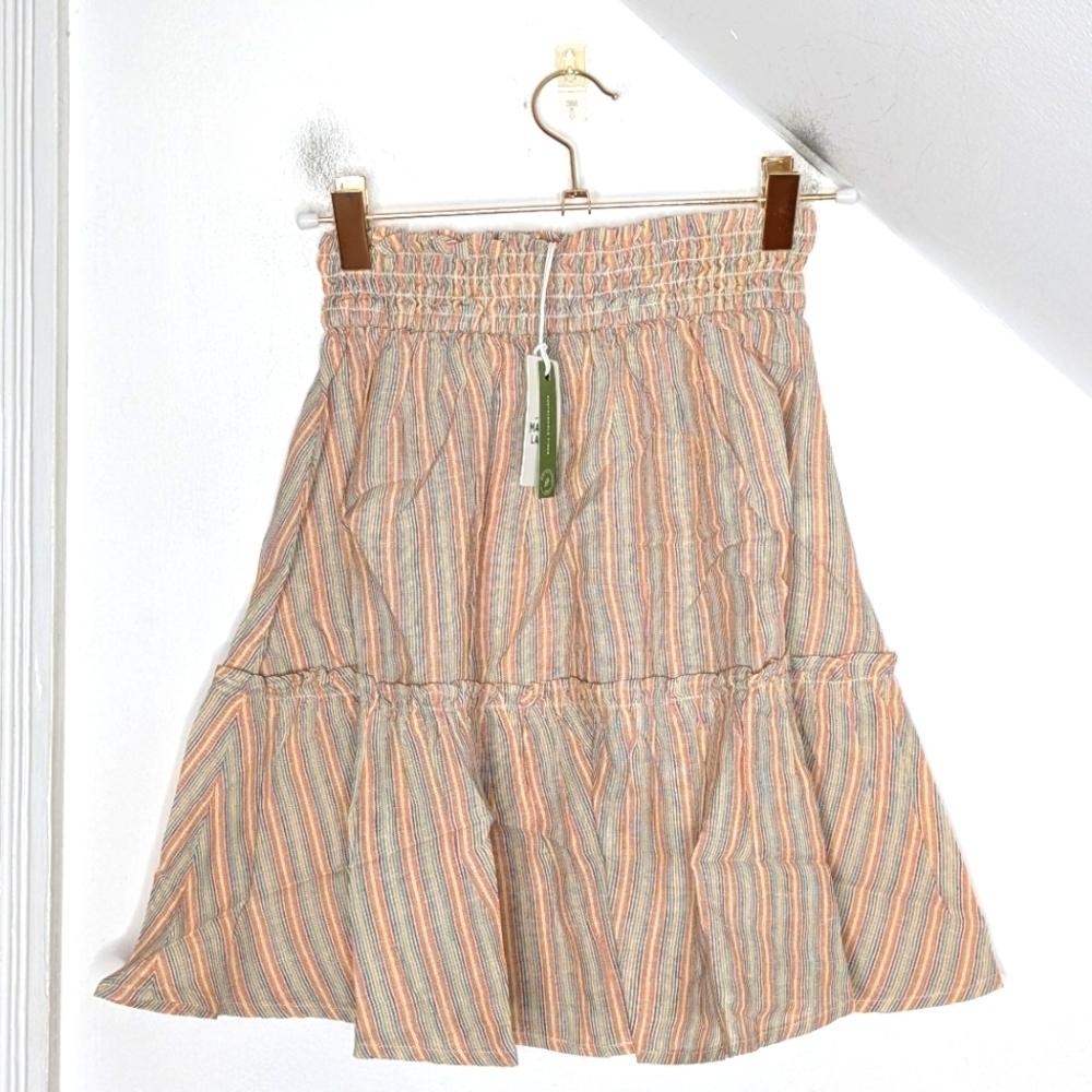 MARINE LAYER Multi Stripe Sofie Smocked Linen Blend Mini Skirt NEW Size XS